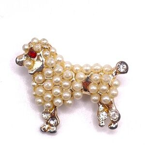 Vintage Faux Pearl Poodle Lapel Pin Brooch TINY